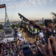 Students cheer as the Cecil Rhodes statue is being removed from the University of Cape Town on April 9, 2015, in South Africa.
